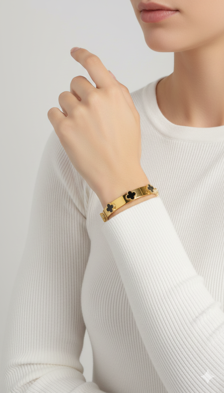 Multi black clover gold plated bangle for women anti tarnish luxury jewellery