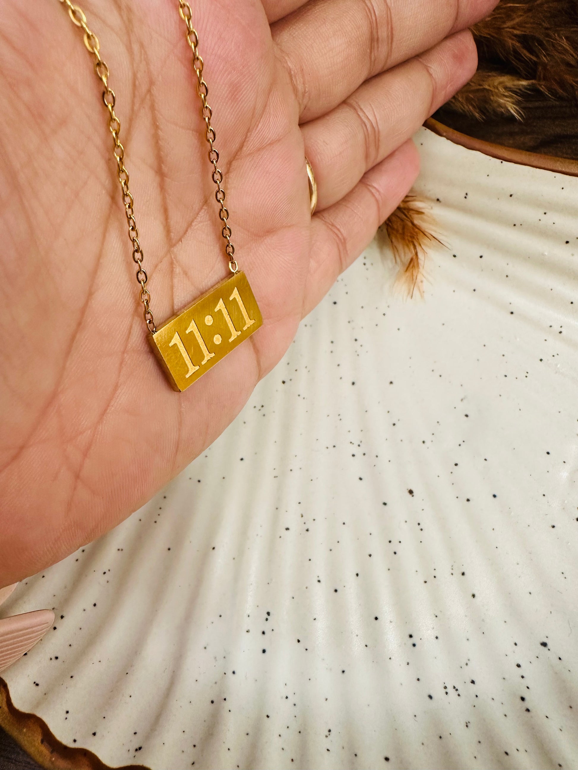 Model styling HeyBae 11:11 Angel Pendant Necklace for Women & Girls