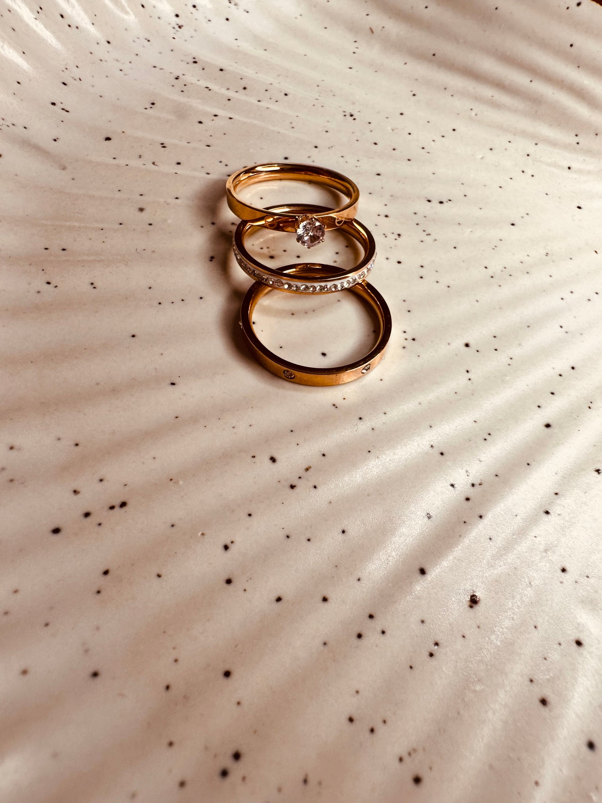 Women’s jewelry by HeyBae – anti-tarnish 3 Stack Rings Combo with solitaire and band in rose gold
