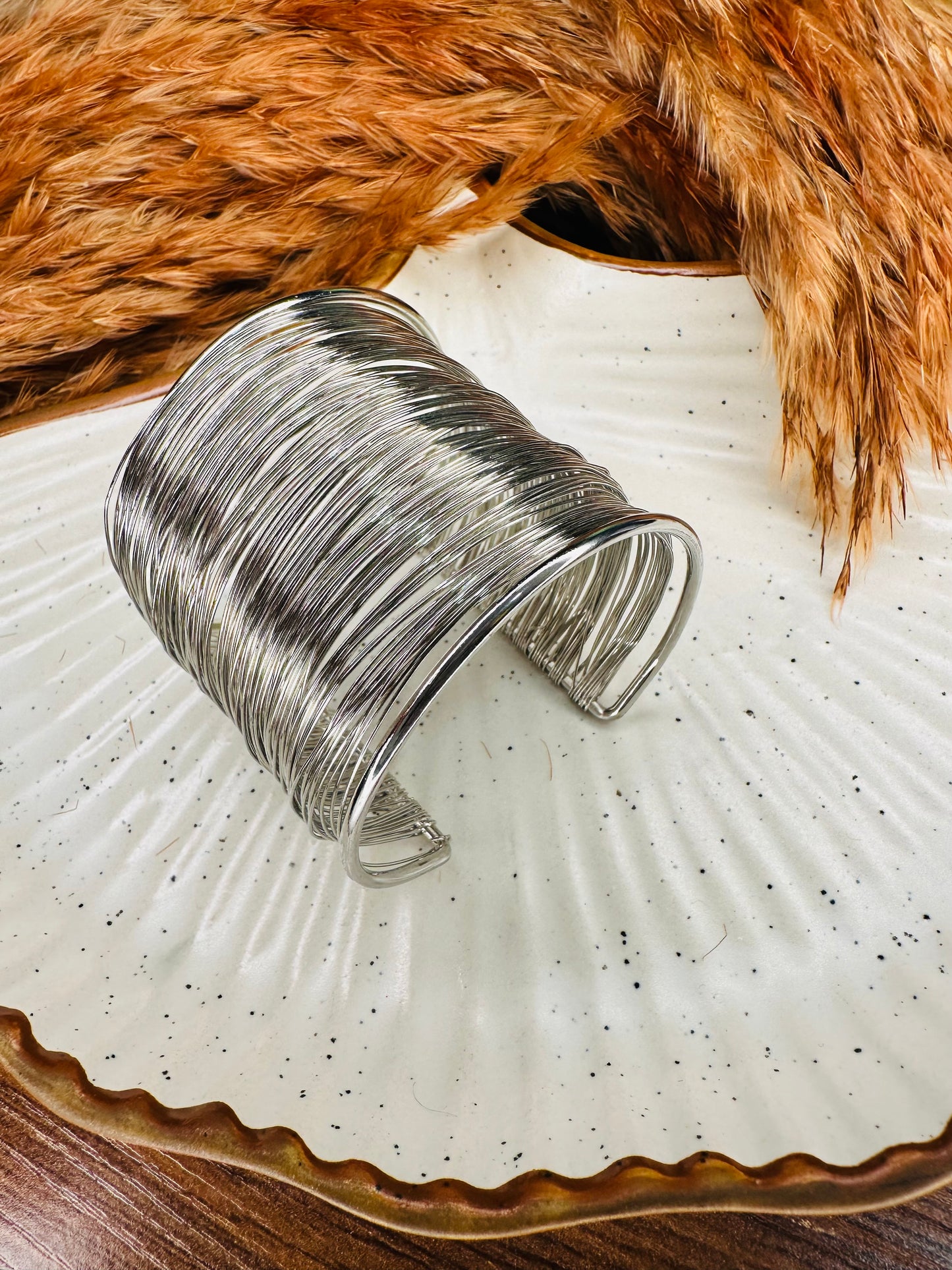 Silver cuff bracelet set styled with festive ethnic outfit