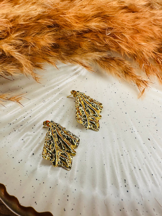 Side Look of HeyBae Gold-Tone Abstract Leaf Earrings