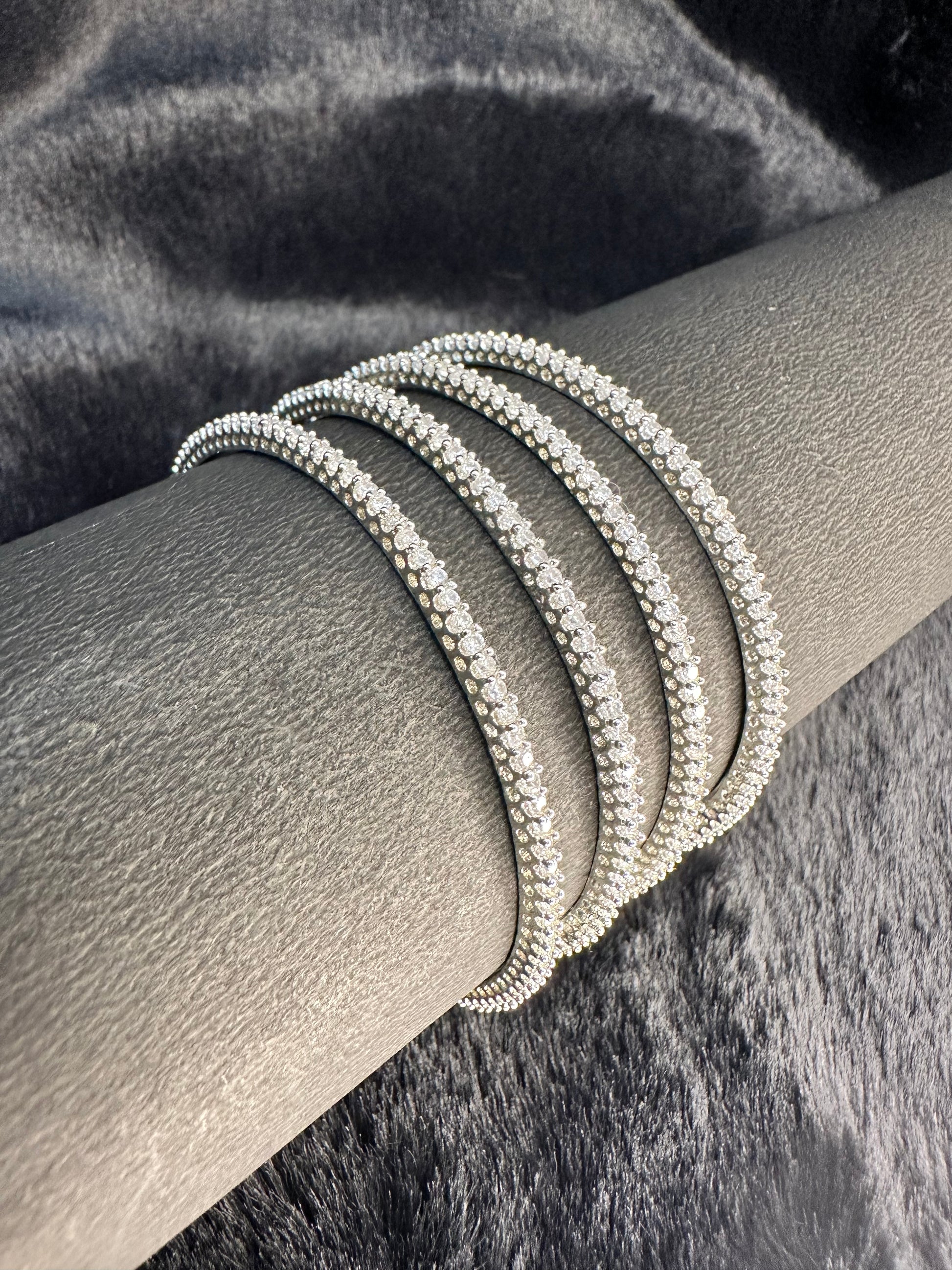 Zoomed-in detailing of sparkling American Diamond stones in HeyBae bangles