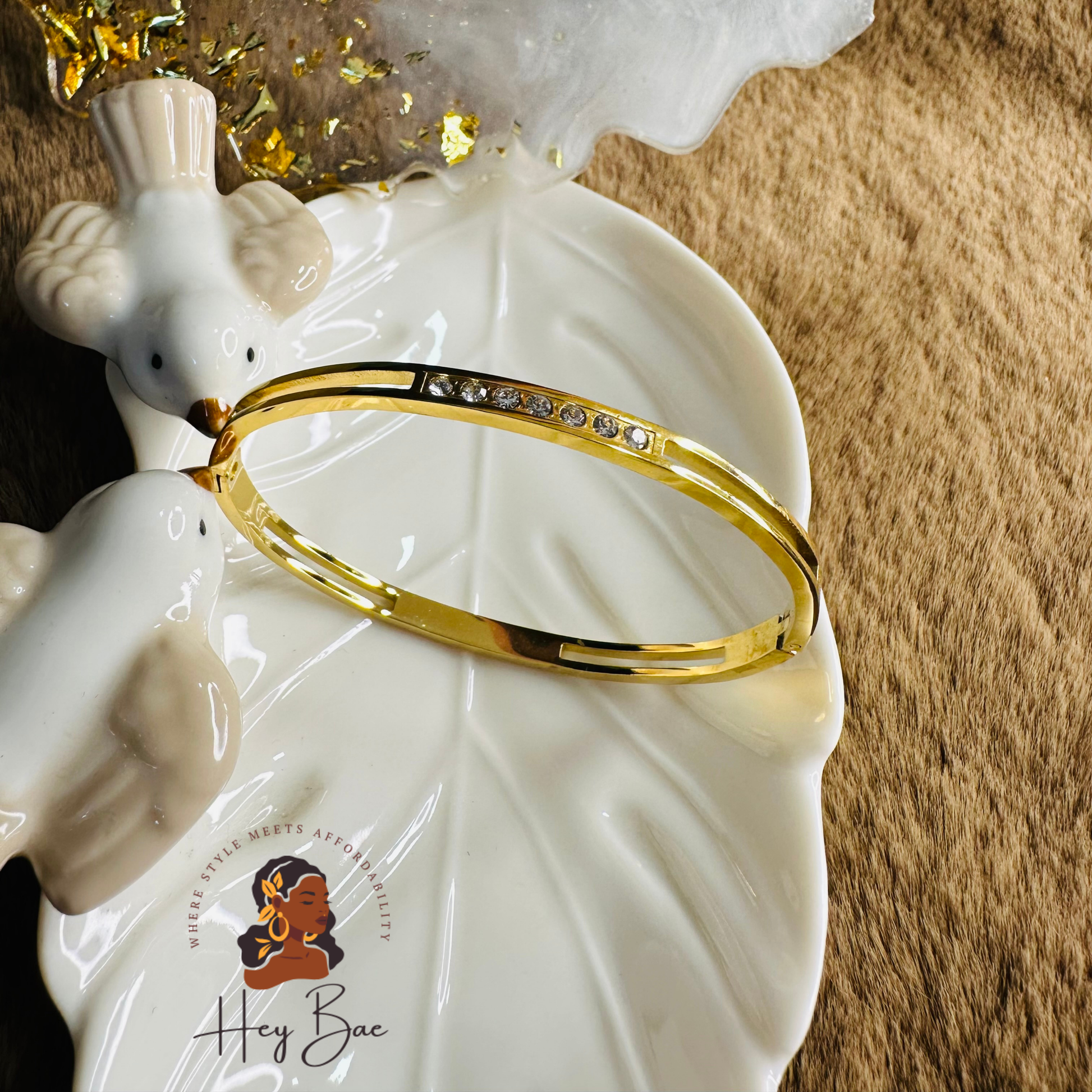 Flat lay display of HeyBae Elegant AD Sleek Bracelet – minimalist anti-tarnish jewellery