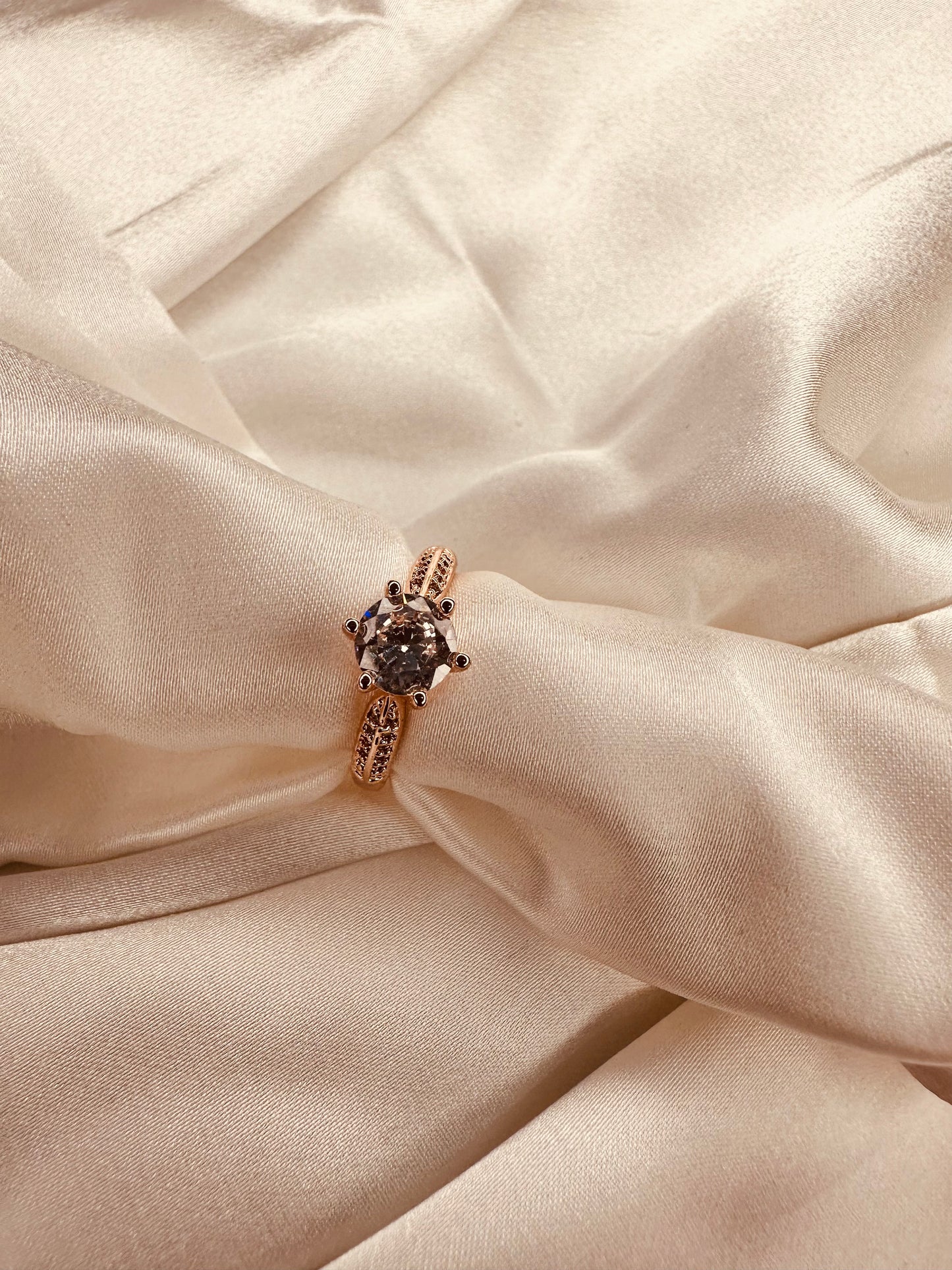 Fashion shot of HeyBae AD Solitaire Ring – elegant adjustable anti-tarnish jewelr