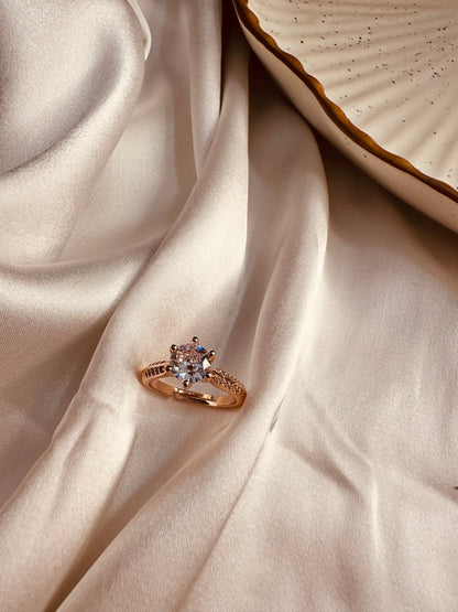 HeyBae Adjustable Solitaire Ring styled on hand – gold, rose gold & silver AD ring
