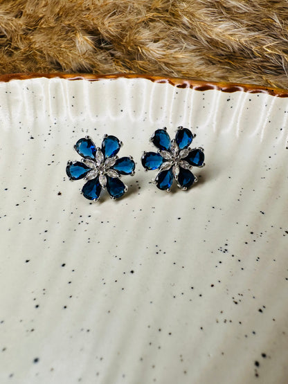 Front view of HeyBae Elegant AD Stone Flower Earrings