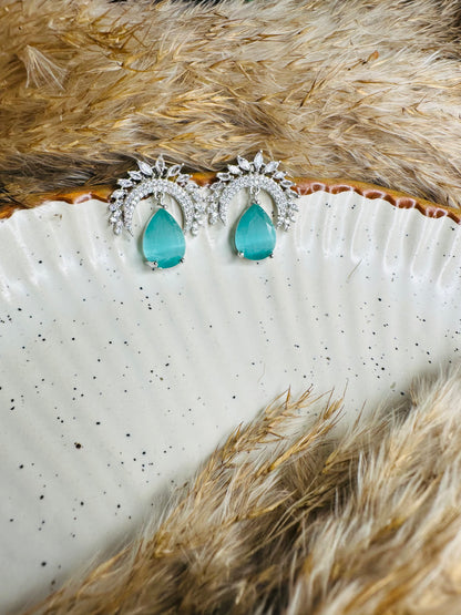 Model styling HeyBae AD Stud Teardrop Stone Earrings for ethnic outfits