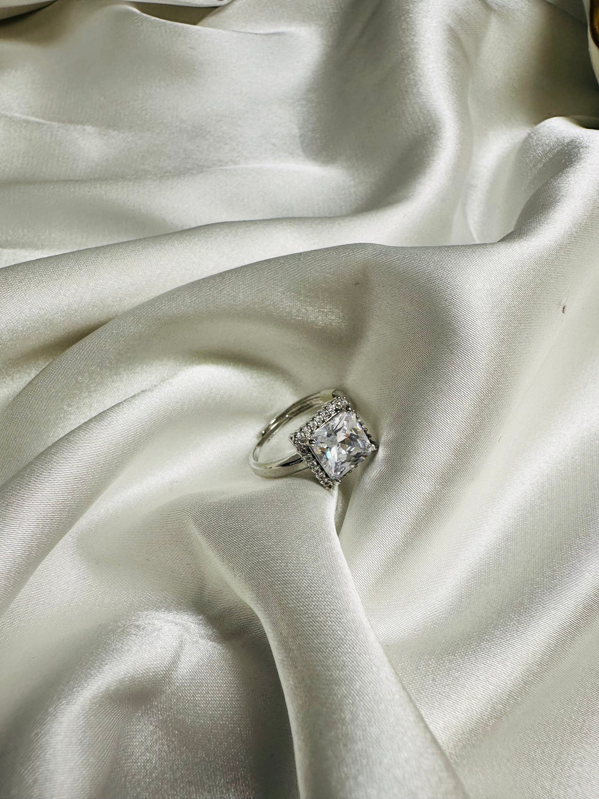 HeyBae Adjustable American Diamond Solitaire Ring – Stainless Steel