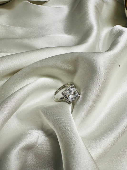 HeyBae Adjustable American Diamond Solitaire Ring – Stainless Steel