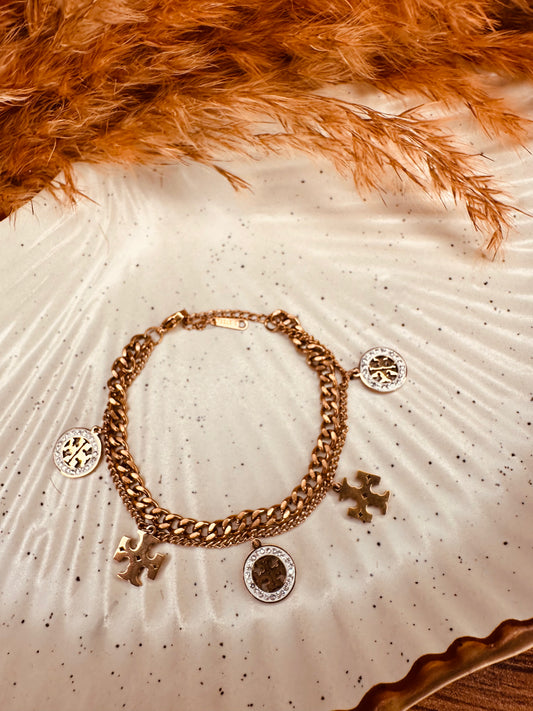 Stainless steel gold charm bracelet with anti-tarnish coating