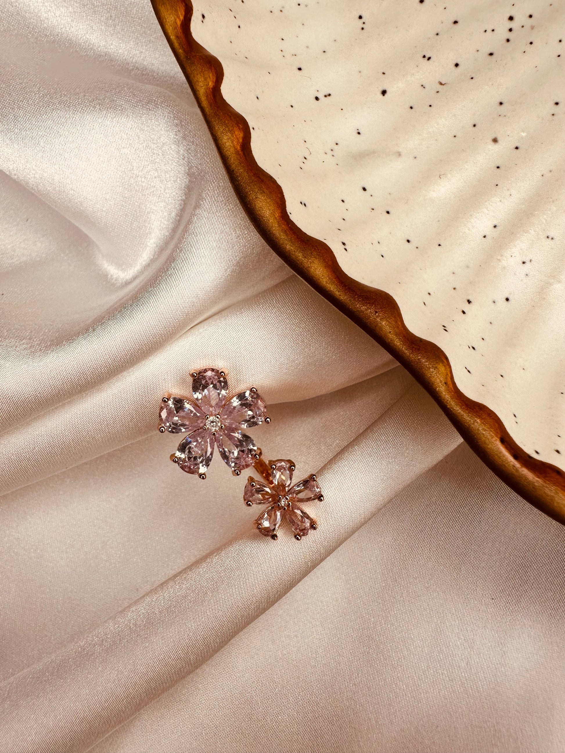 Adjustable Rose Gold Flower Ring with American Diamond petals for girls and women