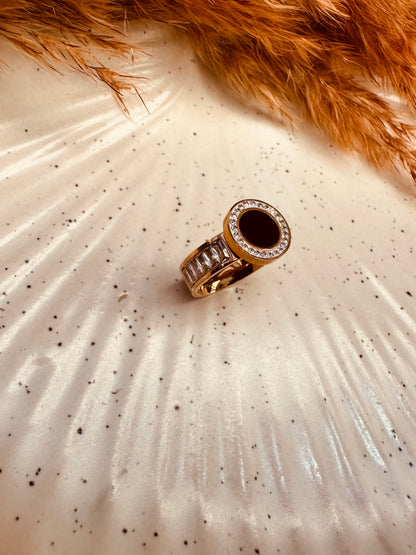 Adjustable stainless steel AD studded ring by HeyBae – elegant and skin-friendly design