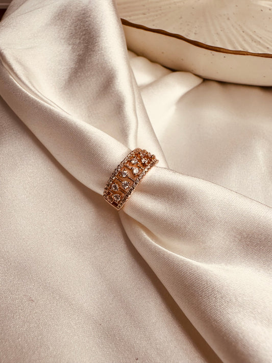 HeyBae Anti-Tarnish AD Studded Adjustable Ring for women in stainless steel