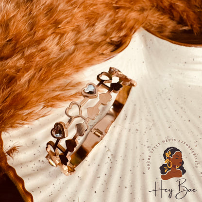 Close-up of HeyBae Anti-Tarnish Double Heart Layer Bracelet with gold plated heart design