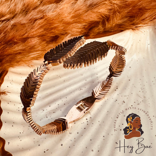 HeyBae Anti-Tarnish Gold Leaf Bracelet for Women – Stainless Steel Kada Main View