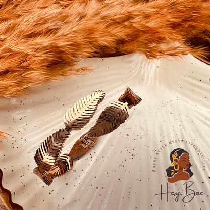 HeyBae Anti-Tarnish Gold Leaf Bracelet styled on wrist for women