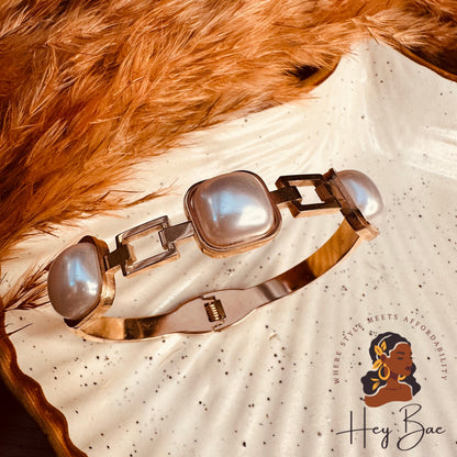HeyBae Anti-Tarnish Gold Pearl Bracelet Kada styled for festive and wedding wear