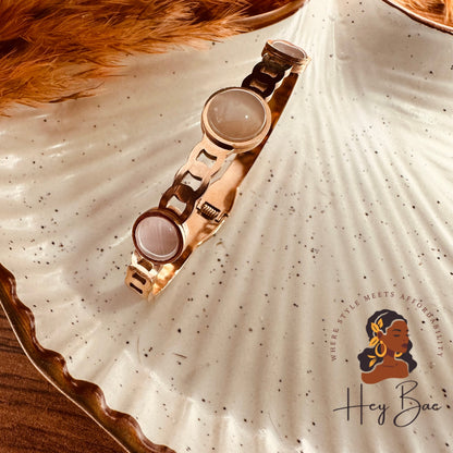 Flat lay display of HeyBae Anti-Tarnish Gold Pearl Bracelet Kada