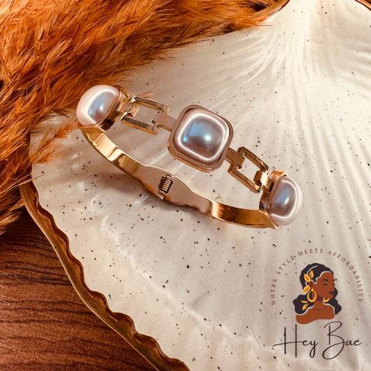HeyBae Anti-Tarnish Gold Pearl Bracelet Kada for Women