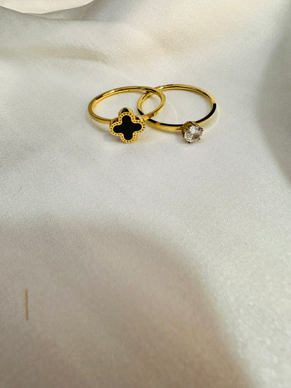 Premium stainless steel Clover & Solitaire rings with anti-tarnish finish