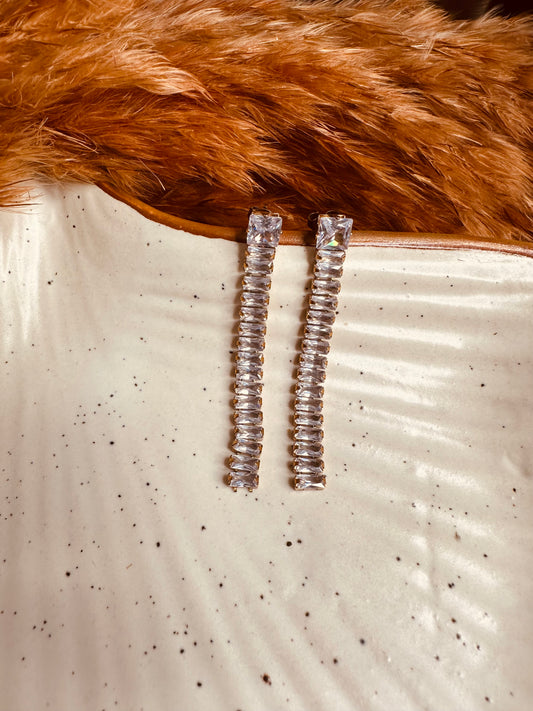 Front View of HeyBae Anti-Tarnish Long Crystal Dangler Earrings