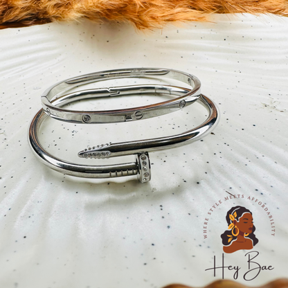 Close-up of HeyBae Anti-Tarnish Love Band Bracelet in gold finish