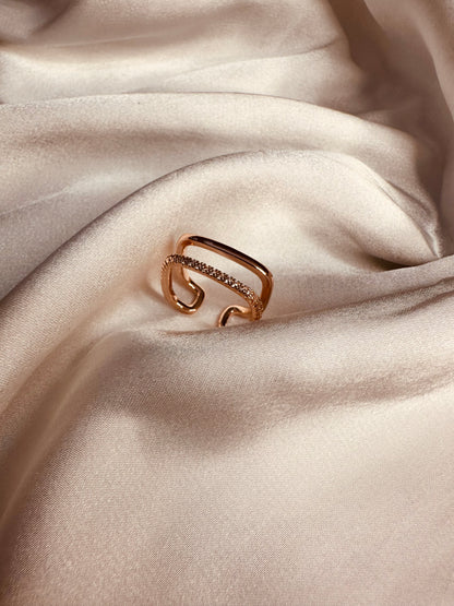 Model wearing HeyBae Anti-Tarnish Adjustable AD Studded Ring – stylish stainless steel jewelry for daily wear, parties & festive looks