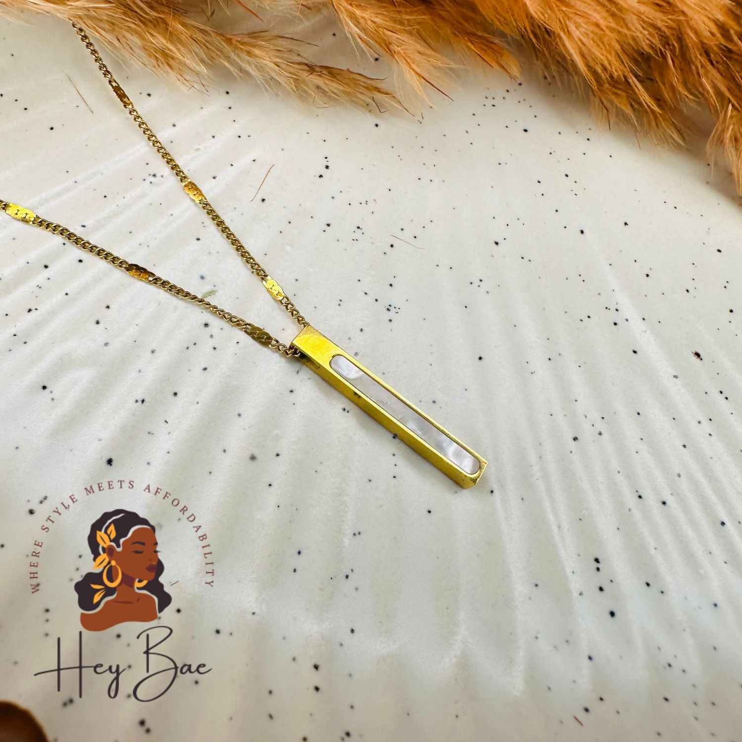 Back view of HeyBae Stainless Steel Bar Pendant Chain Necklace