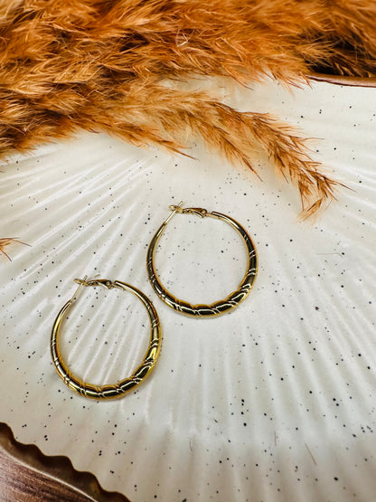 Close-up Detailing of HeyBae Gold Plated Big Hoop Earrings