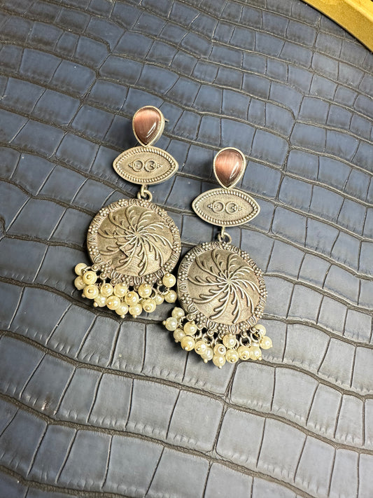 Bold Look of HeyBae Big Oxidised Earrings with Antique Finish