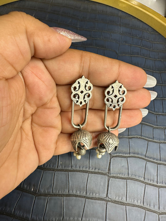 Front Display of HeyBae Big Oxidised Earrings with Antique Finish