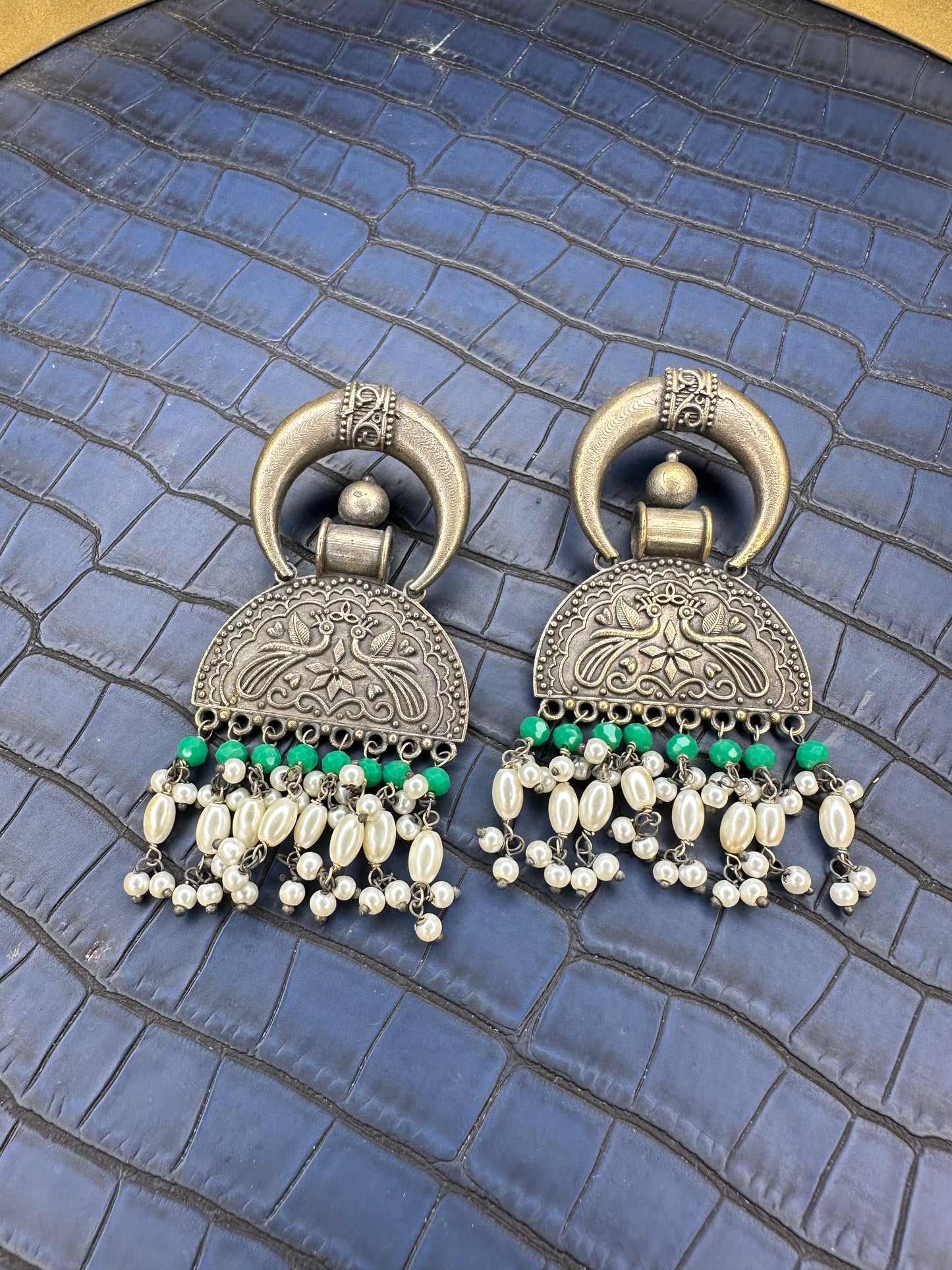 Front View of HeyBae Big Oxidised Statement Earrings for Women