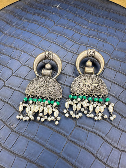 Front View of HeyBae Big Oxidised Statement Earrings for Women