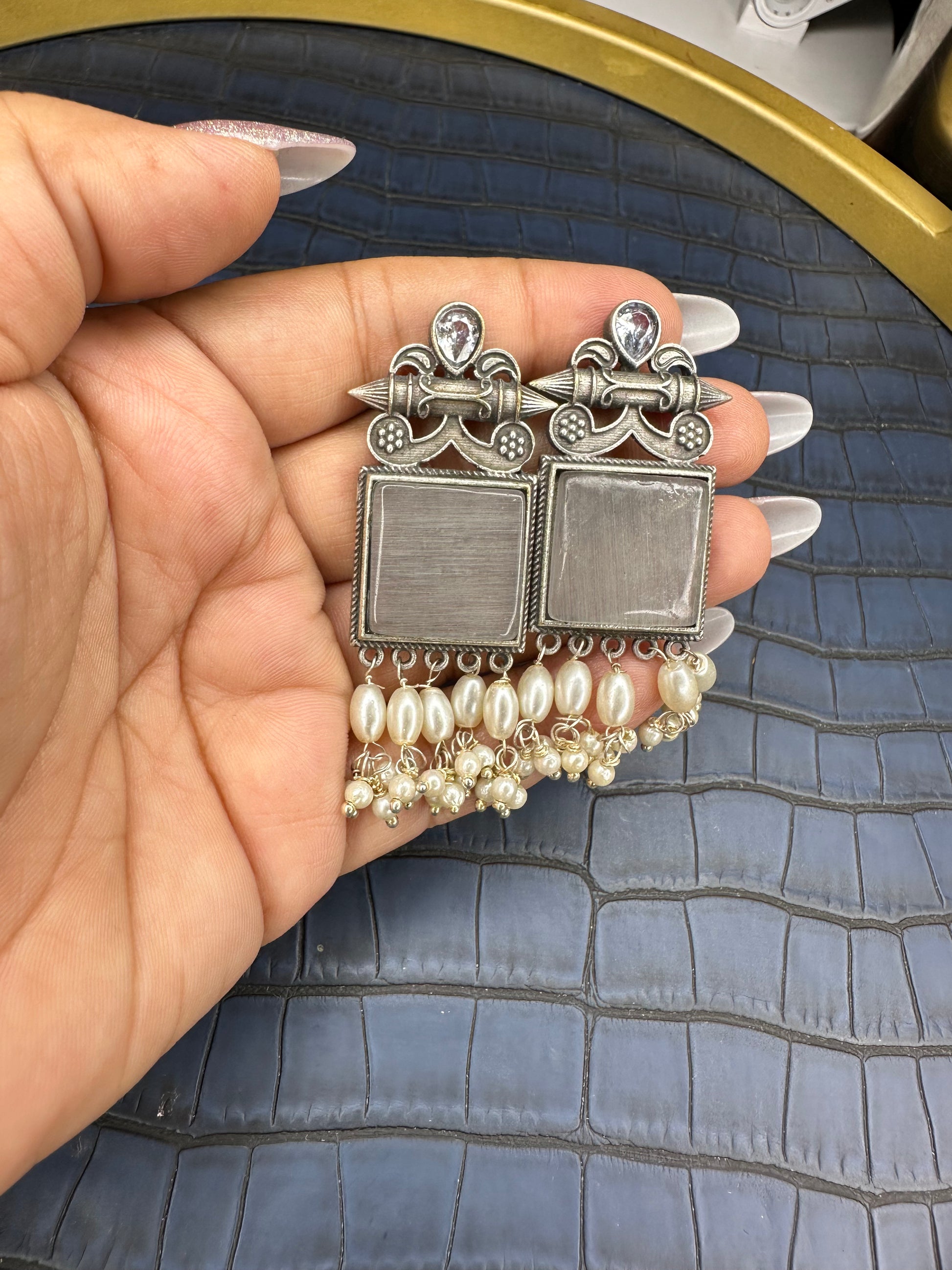 Front View of HeyBae Big Oxidised Earrings for Women