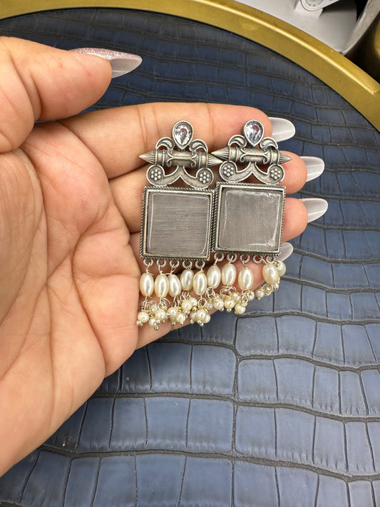 Front View of HeyBae Big Oxidised Earrings for Women