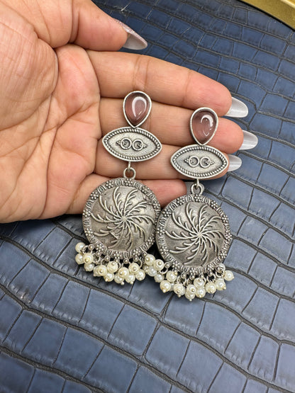 HeyBae Big Oxidised Earrings Paired with Modern Western Fashion