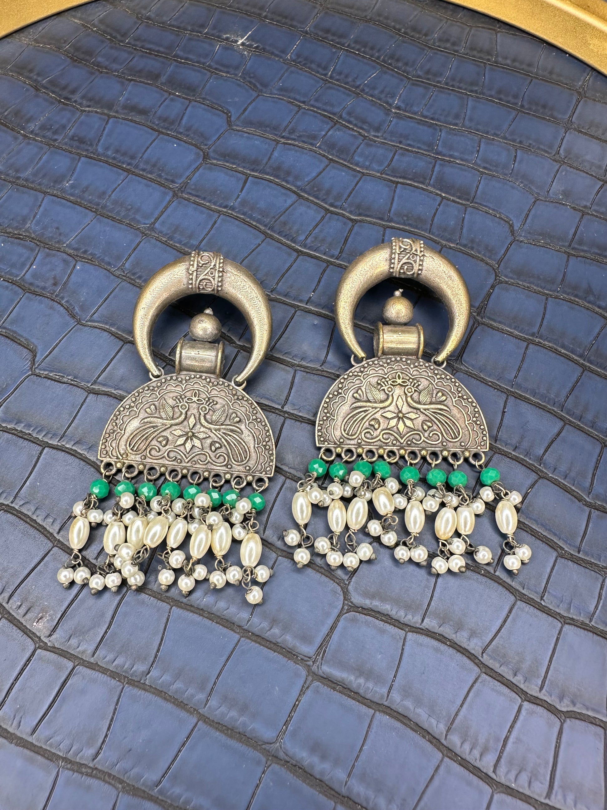 Side Look of HeyBae Big Oxidised Earrings with Antique Finish