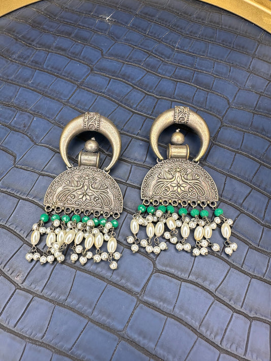 Side Look of HeyBae Big Oxidised Earrings with Antique Finish