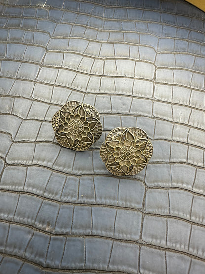 Close-up Detailing of HeyBae Big Oxidised Brass Stud Earrings
