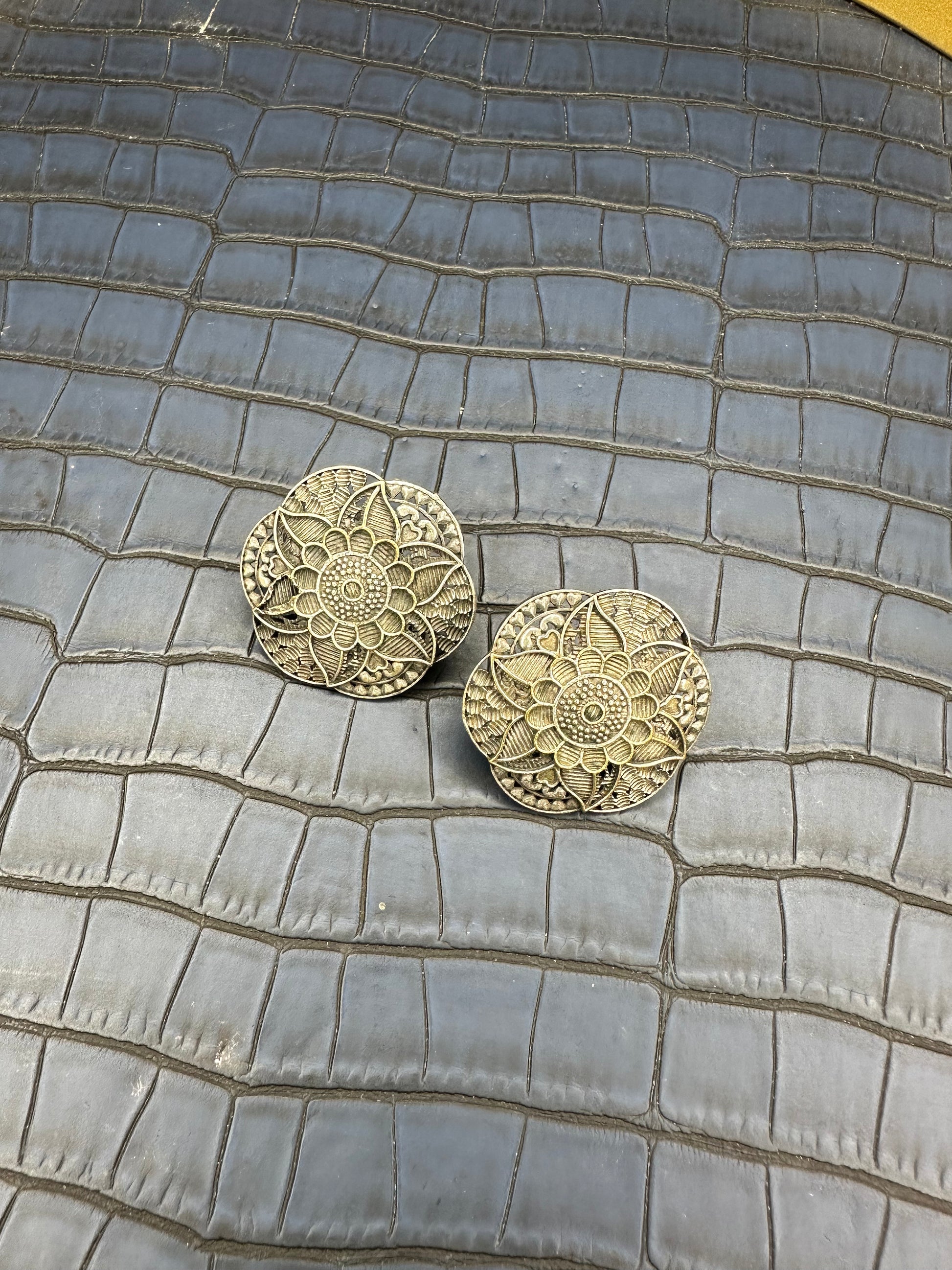 Model Wearing HeyBae Big Oxidised Stud Earrings for Women