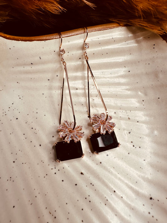 Front View of HeyBae Anti-Tarnish Black Crystal Dangler Earrings