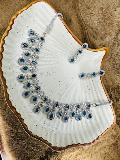 Elegant Look Featuring HeyBae Blue Stone AD Necklace & Earrings Jewelry