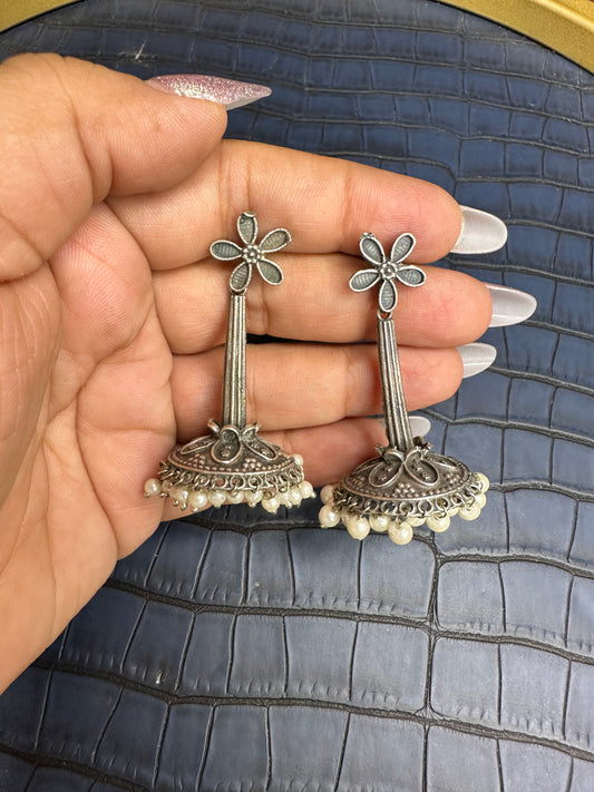 Close Shot of HeyBae Bold Oxidised Earrings with Antique Finish