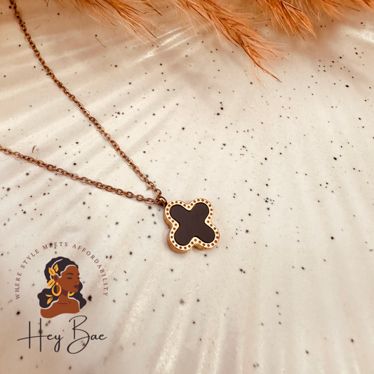 Front view of HeyBae Stainless Steel Clover Pendant Necklace