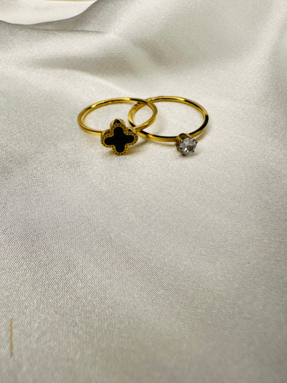Durable stainless steel gold Clover and Solitaire ring combo by HeyBae