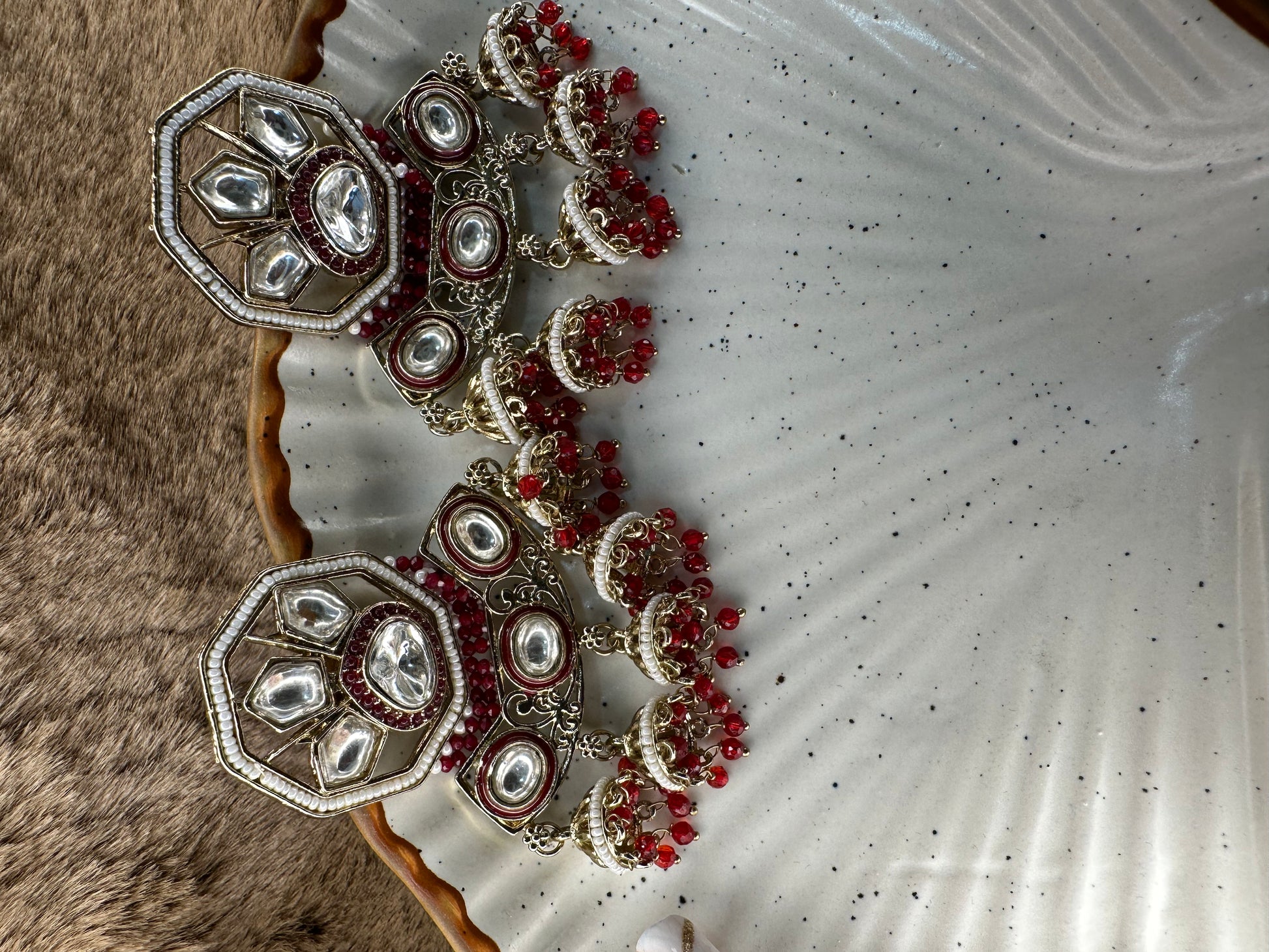 HeyBae Dark Red Oxidized Earrings for Festive Wear