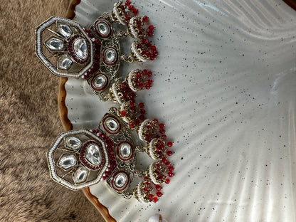 HeyBae Dark Red Oxidized Earrings for Festive Wear