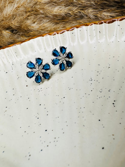 Model wearing HeyBae Elegant AD Stone Flower Earrings