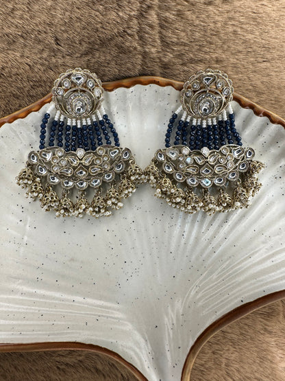HeyBae Blue Bead and Pearl Kundan Ethnic Earrings in gift box