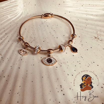 HeyBae Anti-Tarnish Evil Eye Bangle – Rose Gold Magnetic Bracelet styled for everyday elegance